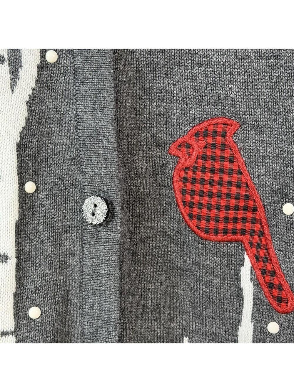 CJ Banks Gray Women’s Sweater Button Up Cardigan Red Cardinals 1X Birch Trees - Picture 3 of 9